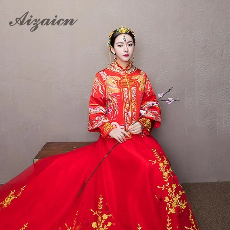 2018 Новый китайский стиль Свадебные платья Qipao элегантное красное свадебное