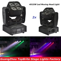 high quality 2pcslot 4x15w mini led moving head light with dmx512 rgbw 4in1 led scanner stage effect lighting for free shipping