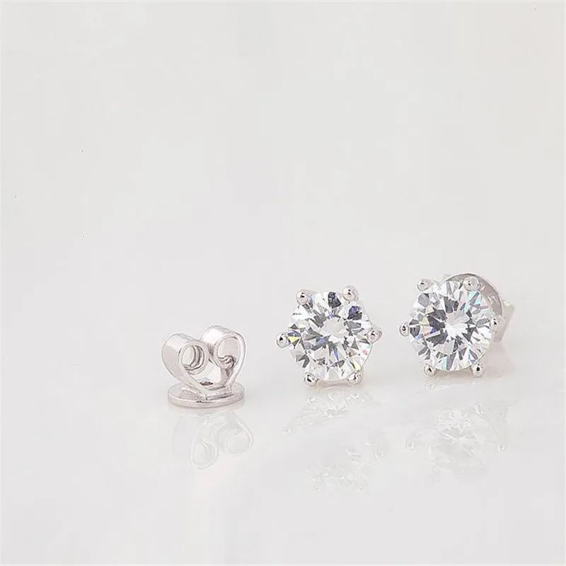 Fyla Mode 6 Claws AAA Zircon 925 Pure Silver Eight Hearts &amp Arrows CZ Brincos 5MM Stud Earrings For Women Men Jewelry | Украшения и