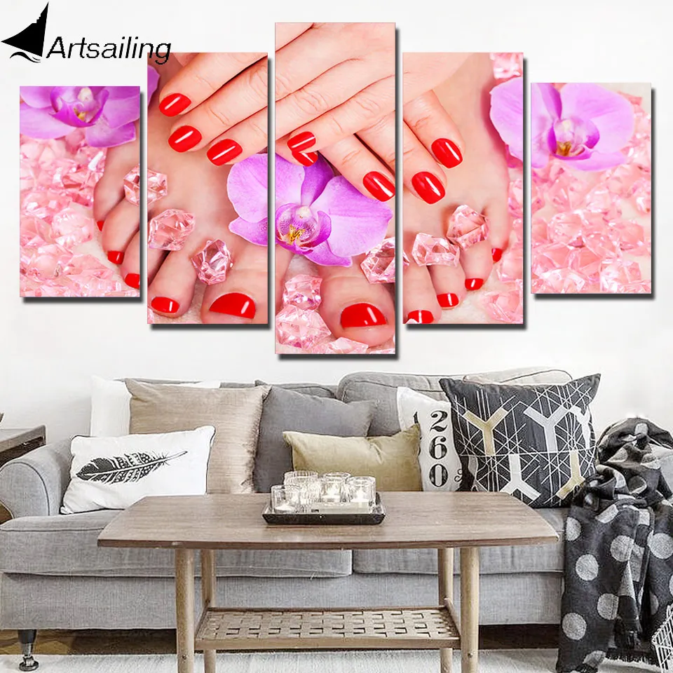 Большой 5 Панель на холсте салон красоты плакаты постеры дизайн ногтей e mail Декор