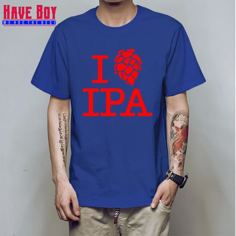 Летняя мужская футболка с надписью «HAVE BOY» и надписью «I Love IPA», Повседневная хлопковая футболка с коротким рукавом, забавное пиво, Мужская бледная футболка с надписью IPA, HB444 - Цвет: blue red