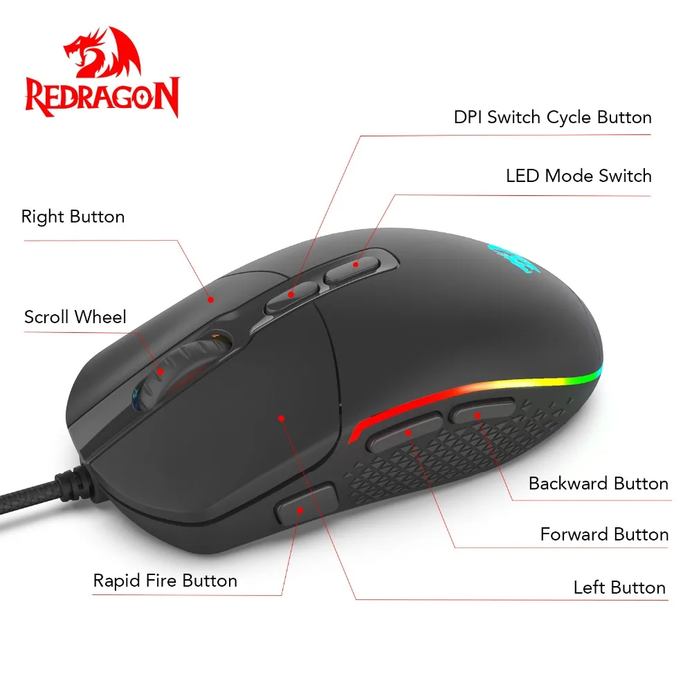 Redragon INVADER 10000 dpi 7 программируемых кнопок Проводные оптические Игры мышь RGB с