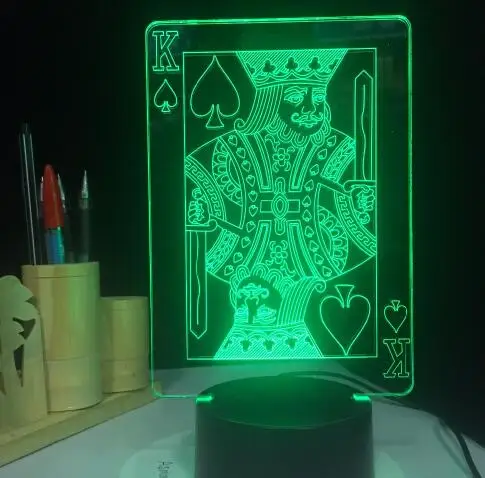 Poker 4 Складная 3D лампа для покера, 7 цветов, Настольный светильник, USB светодиодный светильник на батарейках, казино, 3D иллюзия, светодиодный светильник, новинка, подарки - Испускаемый цвет: Poker 4