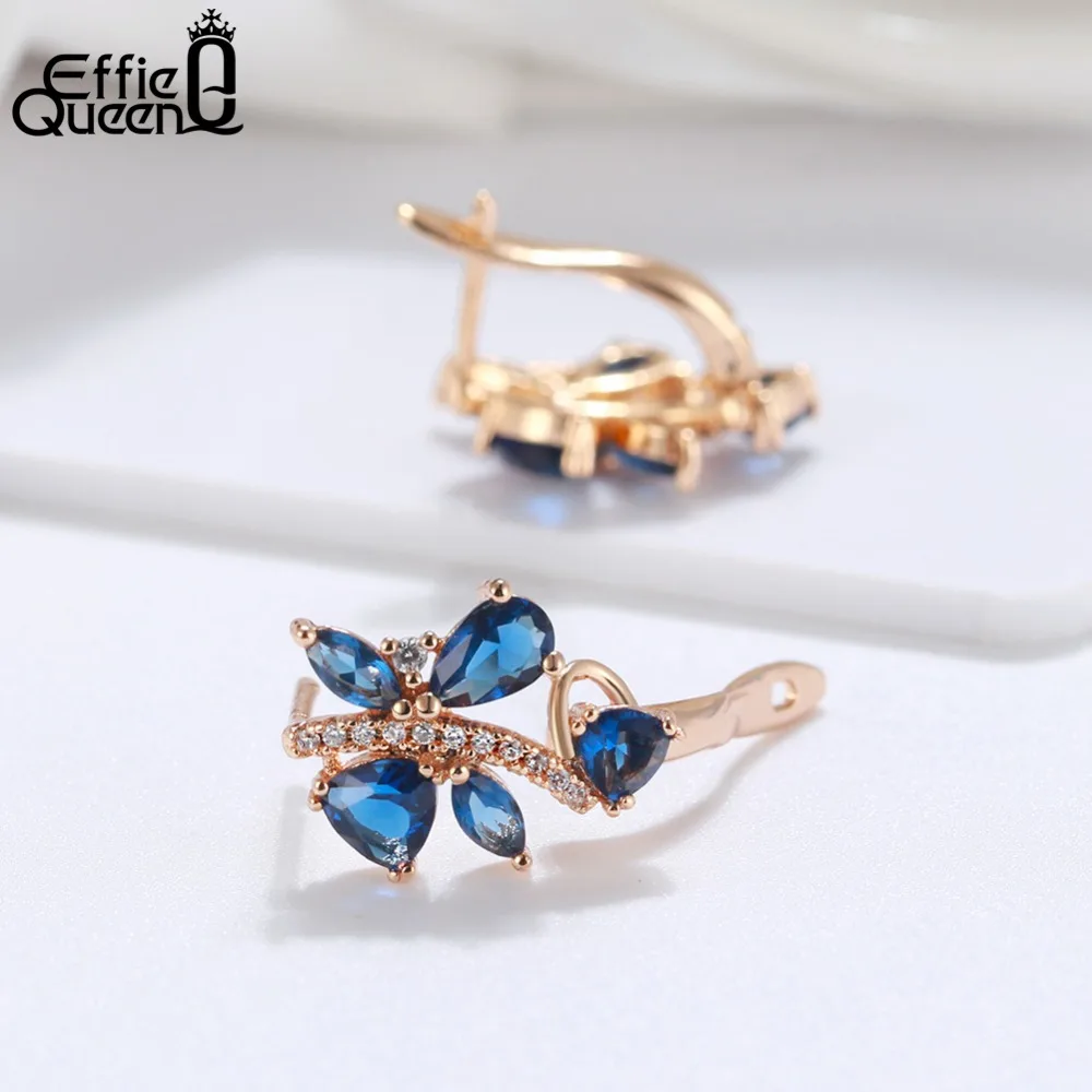 Effie queen Blue AAA австрийский кубический циркон камень серьги трендовые золотой цвет серьги гвоздики для женщин вечерние DDE56-L