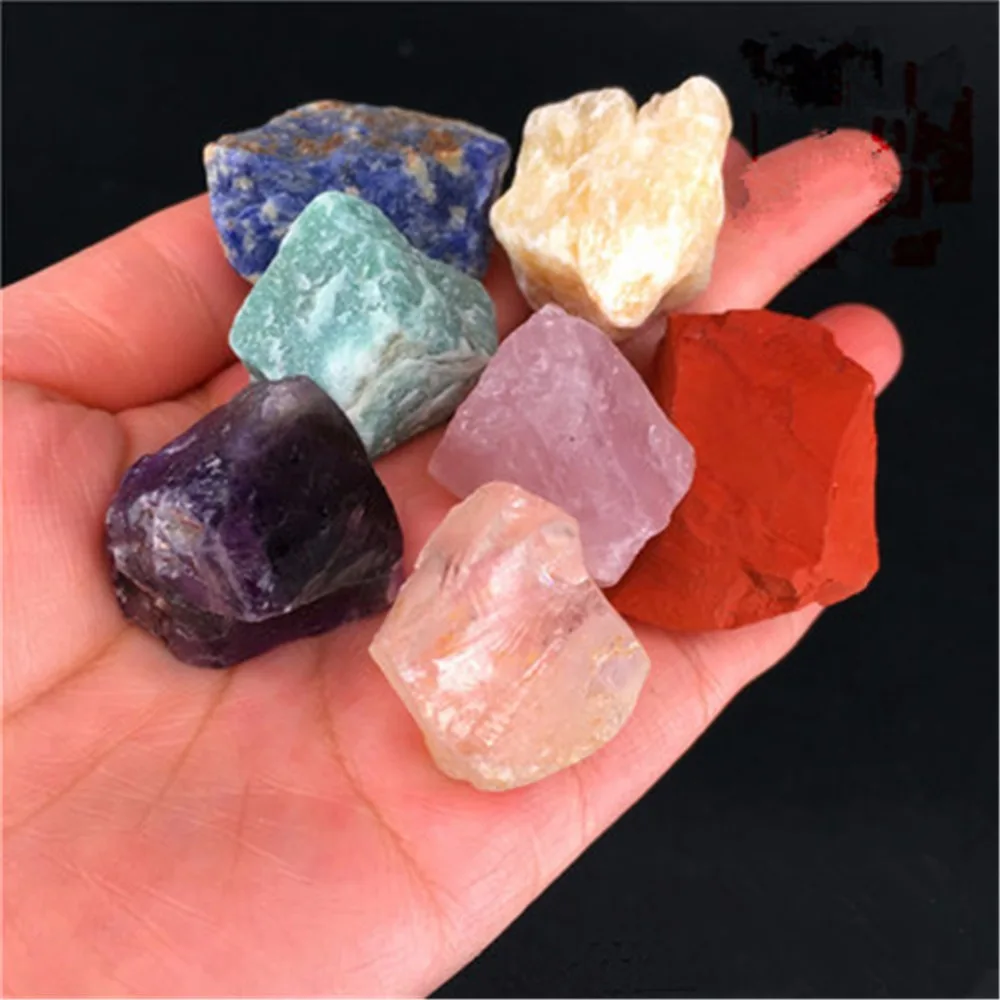 

Druzy 7PC Pure Natural Crystal Semi-precious Stone Agates Original Ore Seven Chakra Energy Therapy Stone Set Ornaments