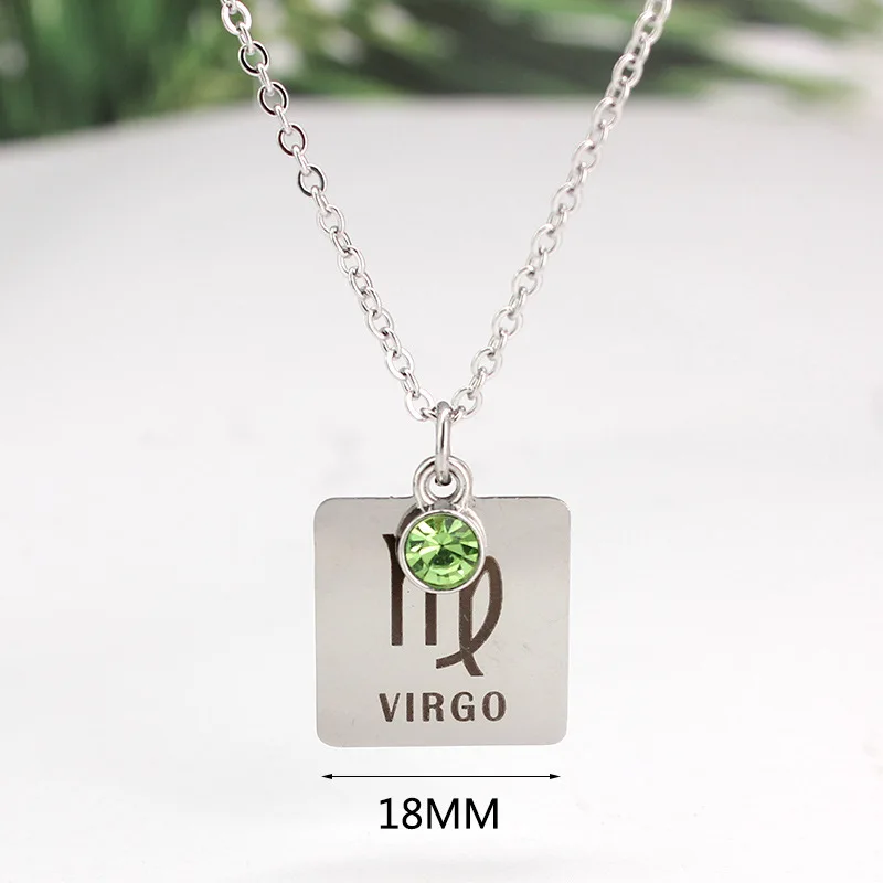 12 Zodiac Constellation Signs Pendant Necklace Crystal Birthstone Women Friend Birthday Gift Stainless Steel Jewelry | Украшения и
