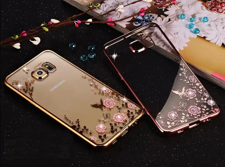 Прозрачная крышка для samsung Galaxy A30 A50 M20 M10 S10E S10 S9 S8 J4 J6 A6 A8 плюс A9 A7 S7edge Note9 чехлы с цветами и бриллиантами мягкий чехол