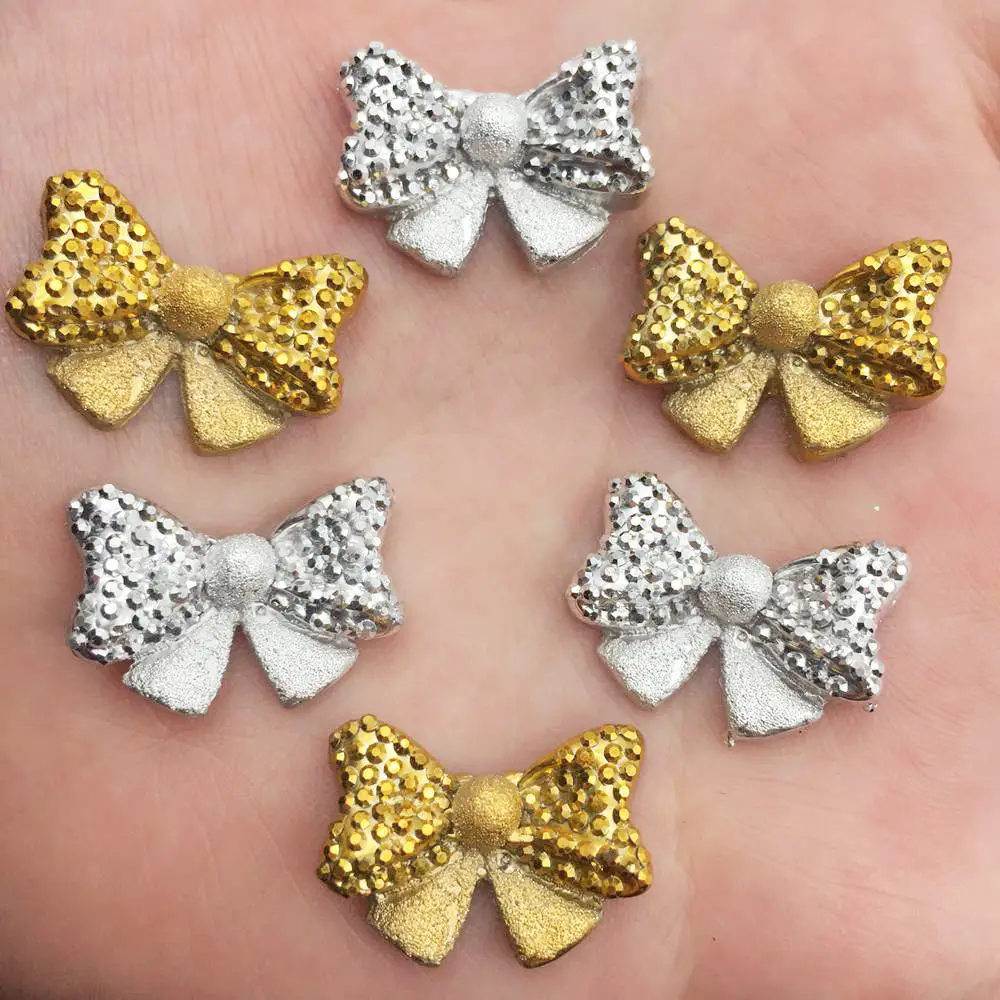 Новинка 150 шт. Блестящий милый бант из смолы с плоским основанием со стразами для