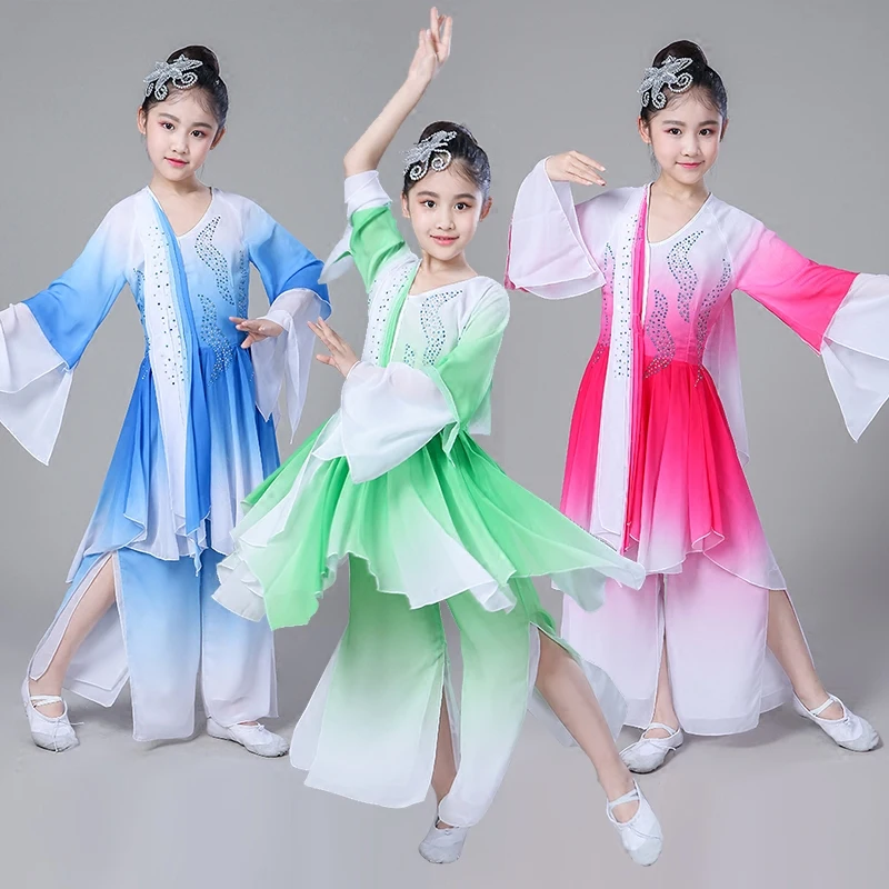 Детский костюм для классических народных танцев, фанатский танцевальный костюм с зонтиком, костюмы для выступлений, для девочек, современн...