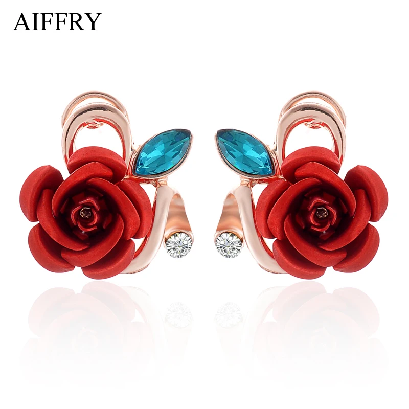Aiffry Brincos модные серьги с цветами и красной розой для женщин винтажные кристаллами