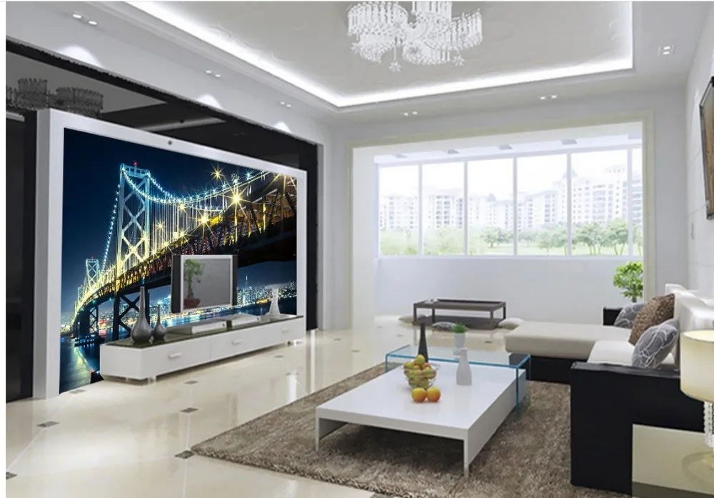 Обои 3d для комнаты настенные с рисунком моста огней ночного фона под заказ