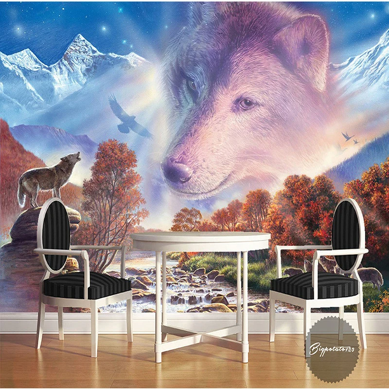 Пользовательские 3d Настенные обои с изображением головы волка мира гостиной