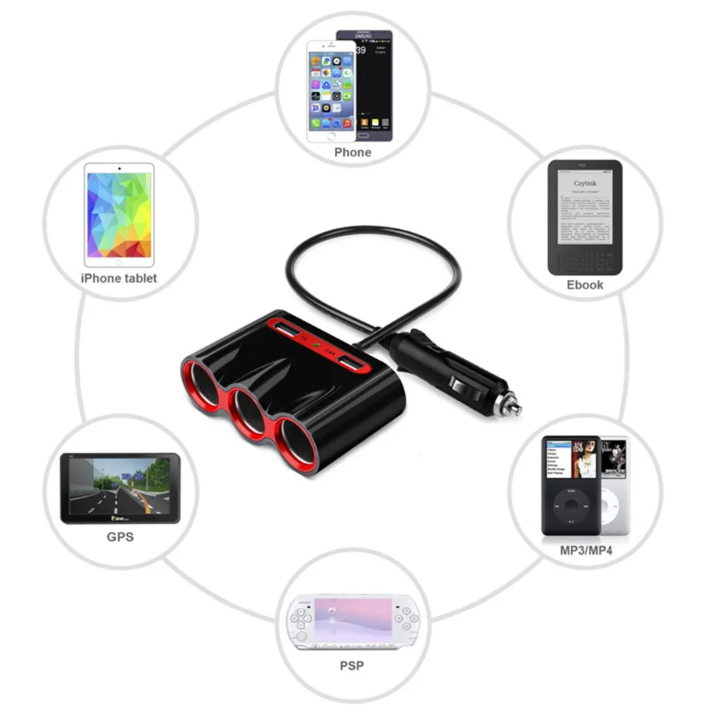 120 W 3 автомобильный прикуриватель адаптер 3.4A двойной зарядное устройство USB