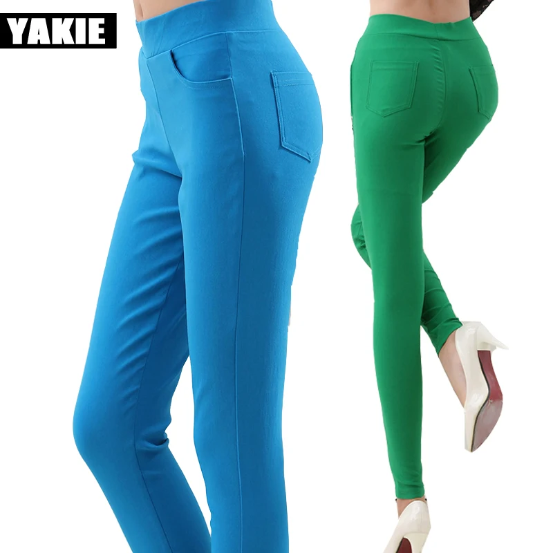 Милые яркие цвета 12 цветов высокая эластичная талия женские брюки-карандаш Капри