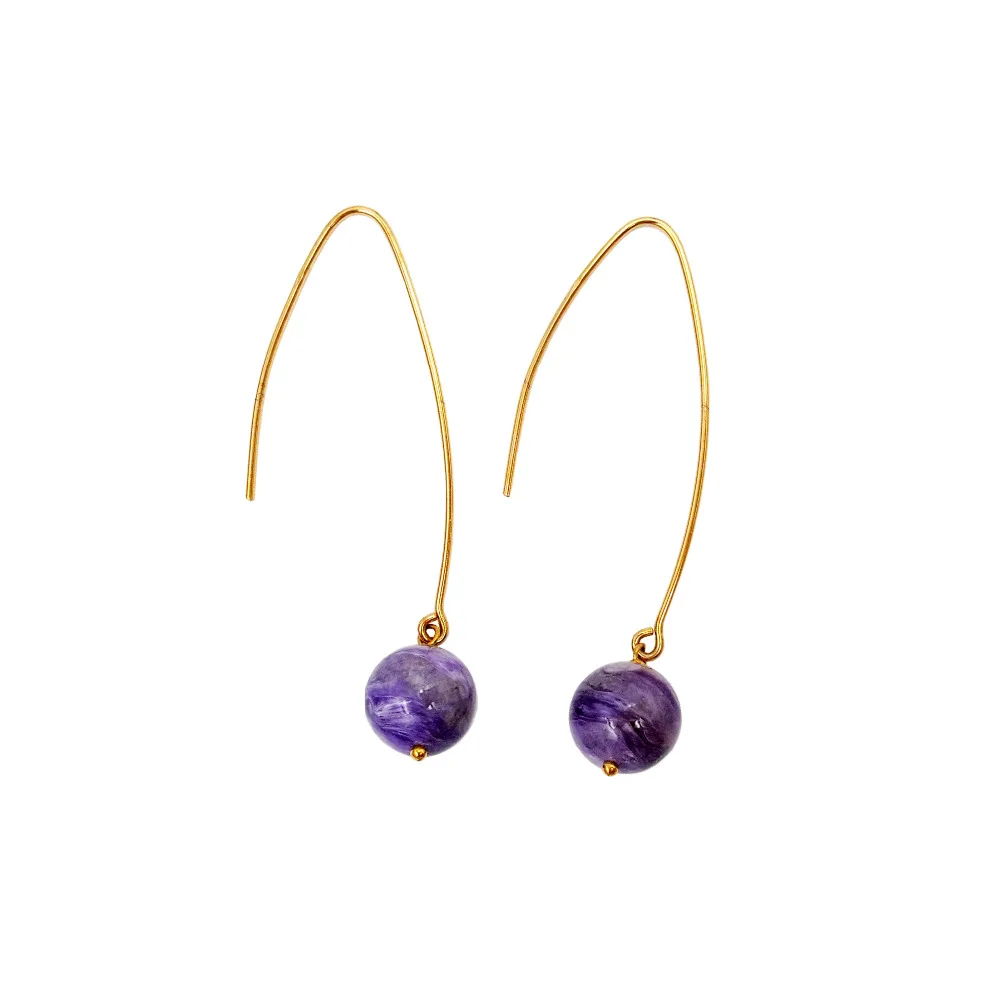 Lii Ji Charoite 10 мм бусины фотосеребряные длинные висячие серьги|earrings dangle|earrings earringearrings