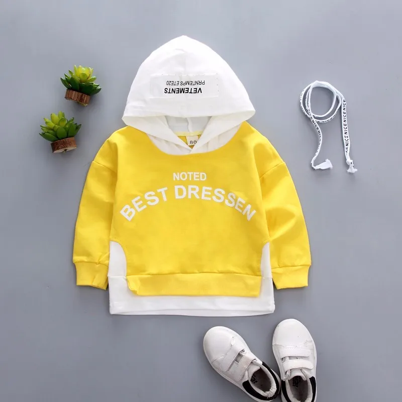 XH zimuweiyi Yellow Новинка года; сезон весна-осень; Модная одежда для малышей; хлопковые толстовки с капюшоном для отдыха для мальчиков и девочек; блузка с надписью для малышей; детские толстовки с капюшоном; топы - Цвет: XH zimuweiyi Yellow