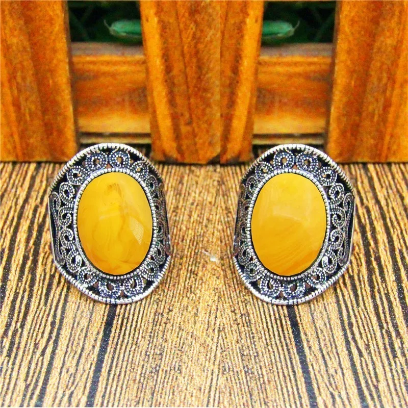 Oval Simulated Beeswax Rings For Women Flower Plant Antique Silver Plated Fashion Jewelry TR682 | Украшения и аксессуары