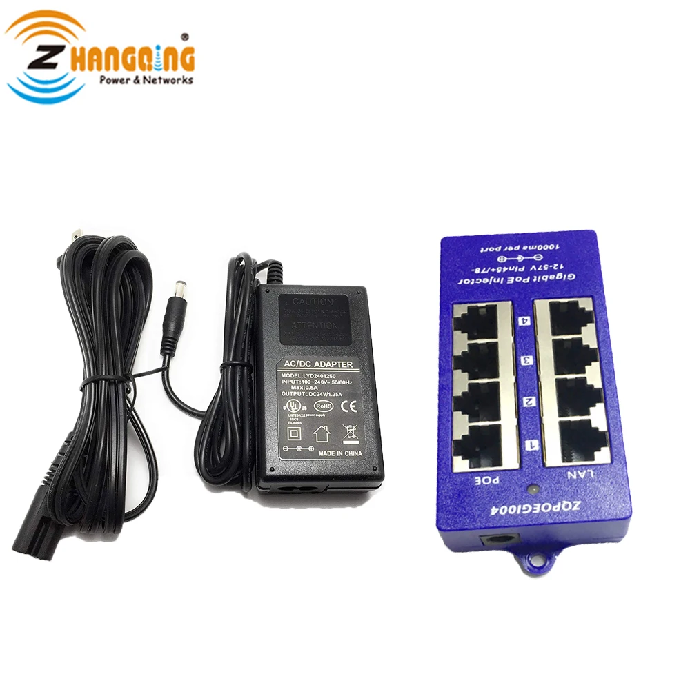 ZQ Security 24v30w гигабитный 4-портовый пассивный инжектор PoE Power over Ethernet-24 вольта для