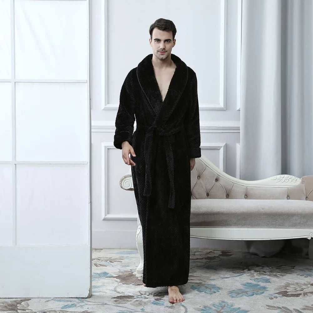 2018 зимние Для мужчин халат длинный парный пикантные Slim Fit коралловые флисовые
