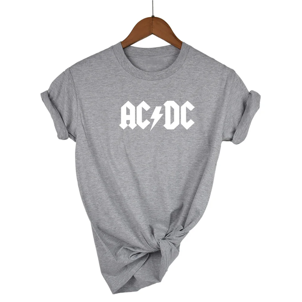 AC/DC Группа рок футболка женская ACDC Письмо Печатные Графические футболки хип хоп Рэп музыка короткий рукав топы Футболка - Цвет: Light Grey-W