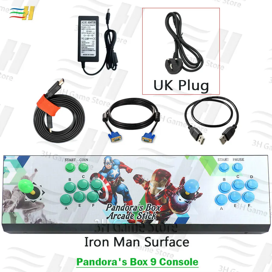 PB9 iron man UK Новинка Pandora box 9 аркадная игровая консоль 1500 В 1 видео игра HDMI VGA usb джойстик для ПК ps3 tv pacman pandora's box 5S 6s 7 - Цвет: PB9 iron man UK
