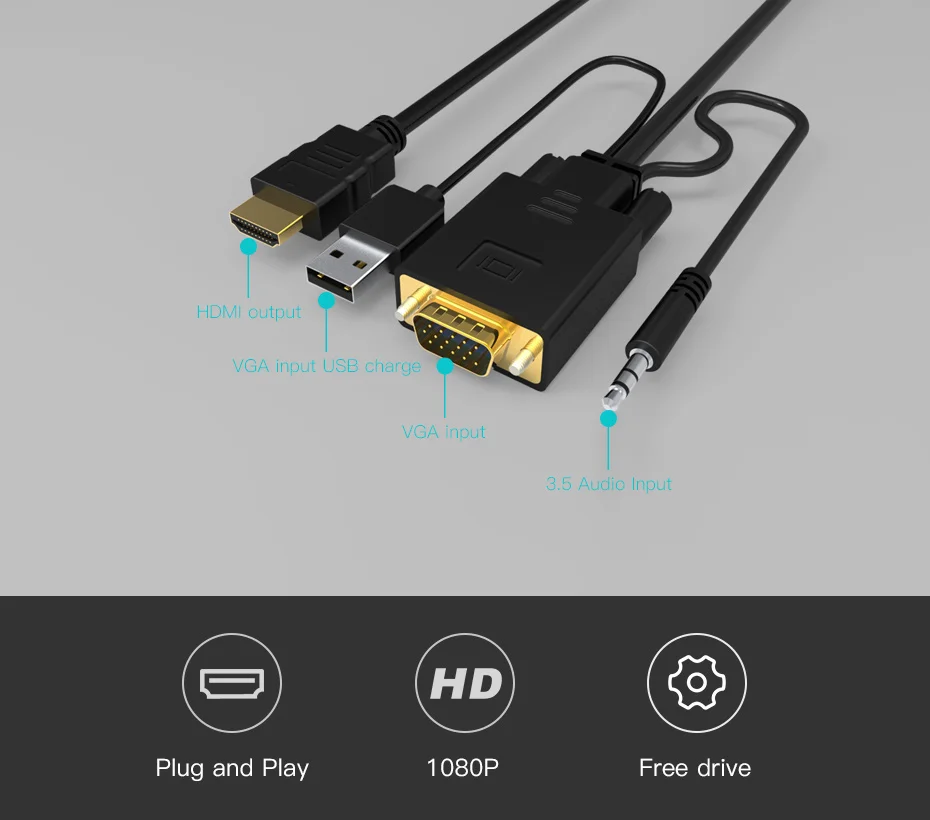 C-BOX VGA кабель HDMI 1080 P с USB Мощность 3 5 мм аудио-видео CE RoHS для портативных ПК ТВ