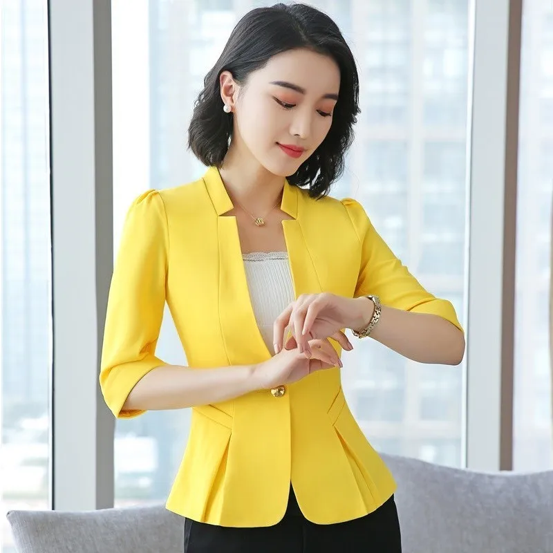 Женский деловой пиджак элегантный синий с коротким рукавом верхняя одежда для