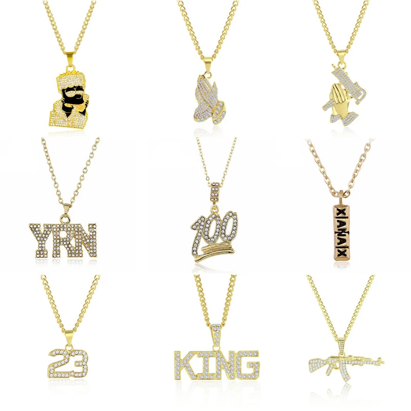 Золото ожерелье YRN KING 100 дизайн письмо подвески ожерелья 23 Лев AK 47 Симпсон цепи