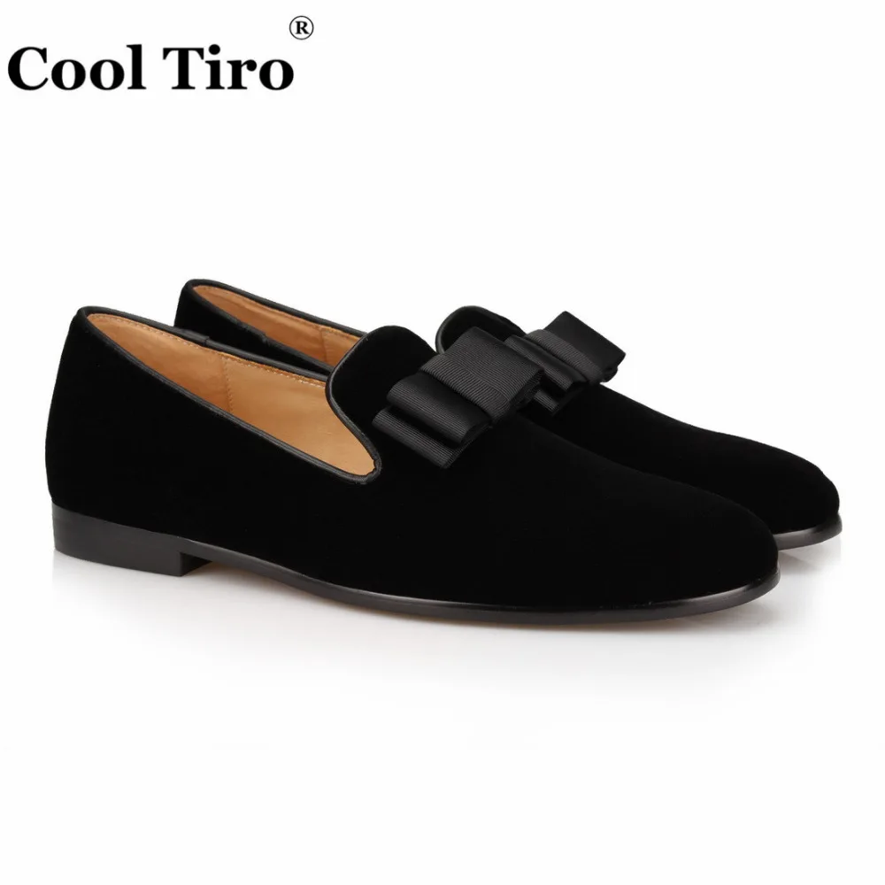 COOL TIRO Classic Black velvet Bow tie Slippers Moccasins handmade Men Party and Wedding Loafers Flats shoes Free shipping | Обувь