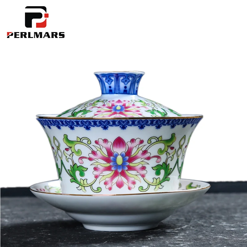 Цзиндэчжэнь винтажный узор керамический фарфор Gaiwan китайский кунг-фу Крышка