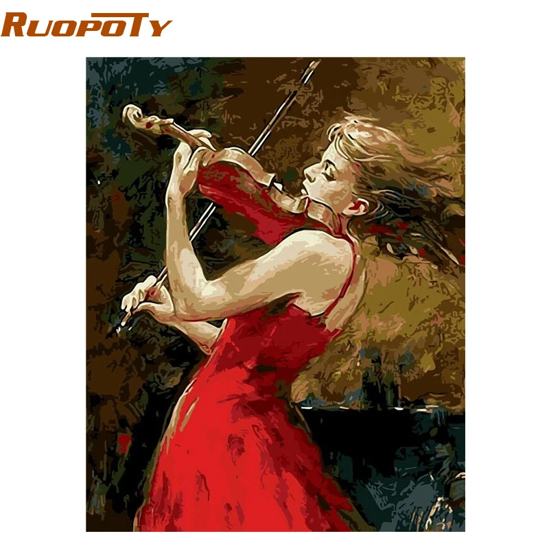 RUOPOTY рамка скрипка девушка DIY картина по номерам настенное искусство Каллиграфия