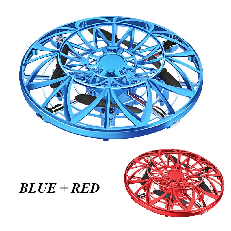 blue and red Мини Дрон анти-столкновения ручной НЛО Вертолет шар НЛО летающий самолет небольшой интеллектуальный индукционный Квадрокоптер игрушечные дроны подарок - Цвет: blue and red