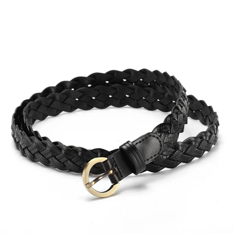 FURONG Ladies Cowhide Belt Weaving Korean Fashion Thin Candy Genuine Leather Pin Buckle Waistband Pasek Do Spodni R067 | Аксессуары для