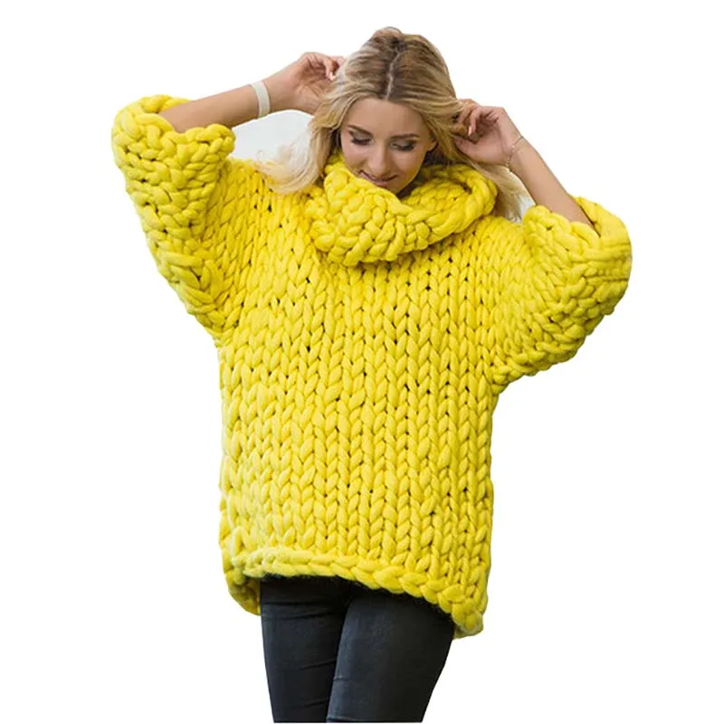 Женский зимний толстый свитер крупной вязки теплый с высоким воротником женский