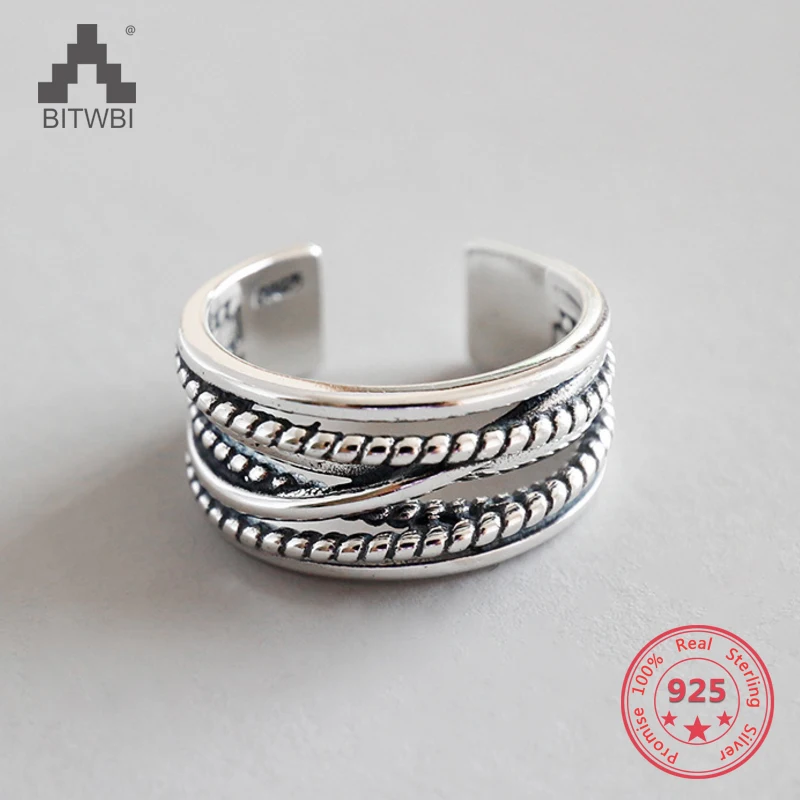 

925 Sterling Silver Ring Multi-layer Winding Twist Retro Opening Ring