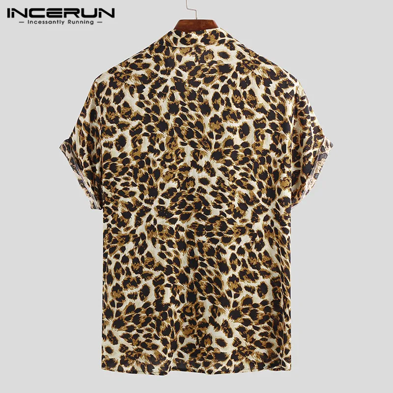 Summer Short Sleeve Leopard Print Shirt Men Lapel Neck Loose Button Up Blouse Breathable Streetwear Sexy Shirts Men INCERUN 2022