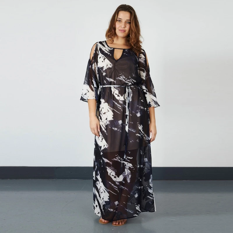 Женское платье с принтом HJ28 винтажное длинное шифоновое большого размера