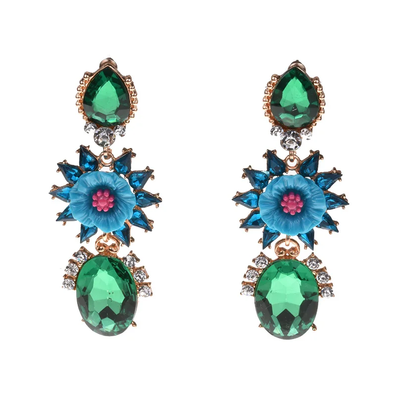 JERPVTE Brand New Colorful Crystal Flower Drop Earrings Women Fashion Big Statement Long Wedding Party Indian Jewelry | Украшения и
