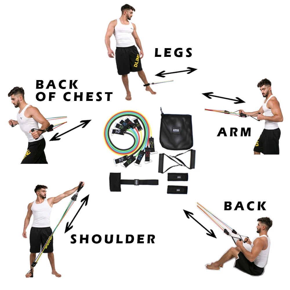 DLINE набор эластичных лент для пилатеса 11 шт./компл.|exercise tube|crossfit fitness equipmentfitness equipment