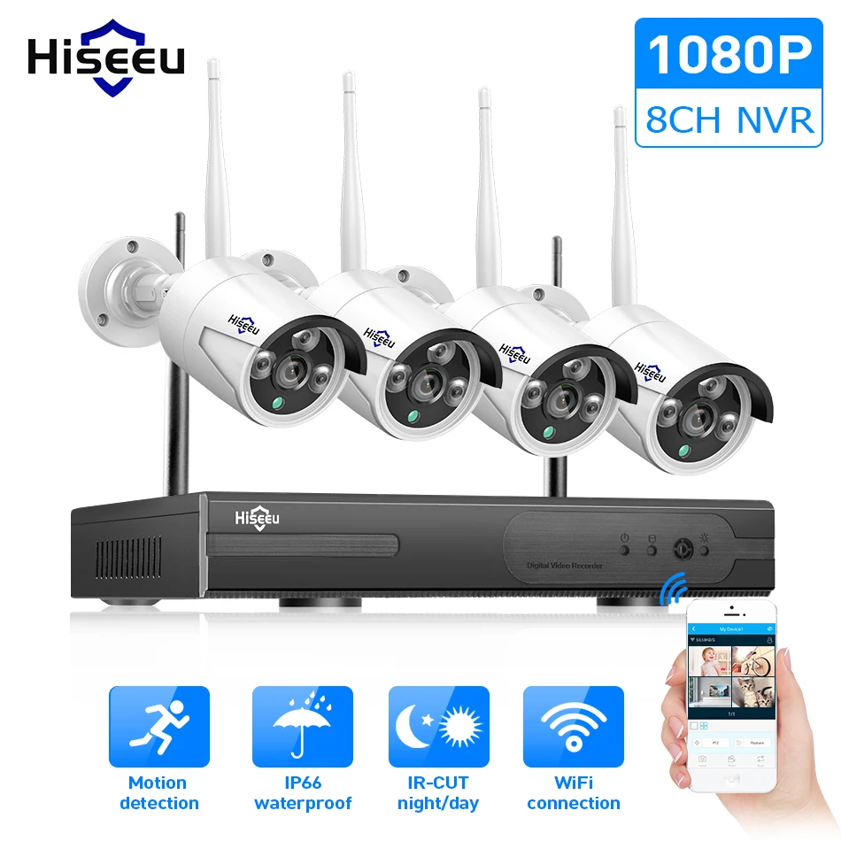 Hiseeu 8CH Беспроводная система видеонаблюдения 1080P HDD 2MP NVR IP IR-CUT уличная камера видеонаблюдения IP система безопасности комплект видеонаблюдения