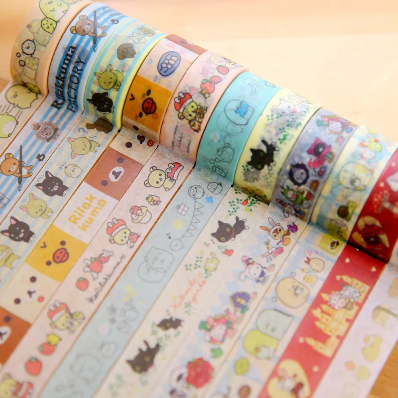 12 шт./Партия DIY бумажная клейкая лента из рисовой бумаги Rilakkuma угловая тварь декоративная клейкая лента, наклейки/школьные принадлежности 15 мм x 5 м