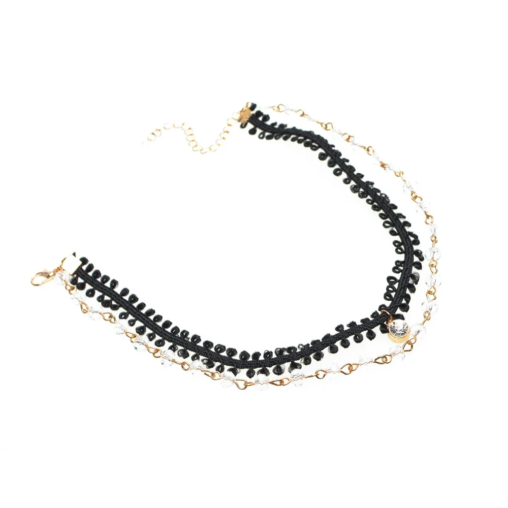 Fashion Necklaces For Women Crystal Beaded Lace Pendant Chain Necklace Torques In Vintage Choker | Украшения и аксессуары