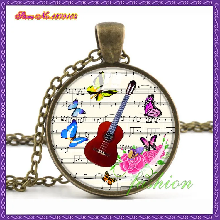 Guitar necklace vintage guitar jewelry pendant music notes handmade player gift | Украшения и аксессуары