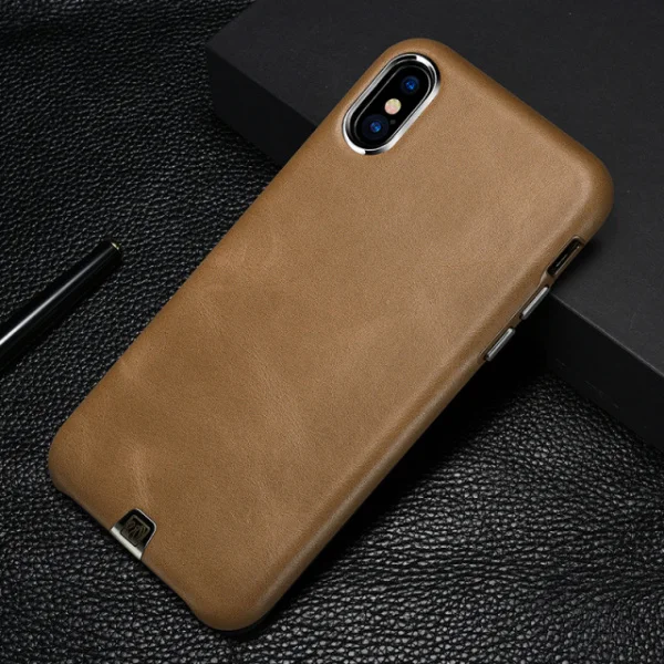 Роскошный Винтажный чехол из натуральной кожи для Apple iPhone X, тонкая задняя крышка, металлическая кнопка громкости, чехол для сотового телефона s, для iPhone X, iPhone X - Цвет: Khaki