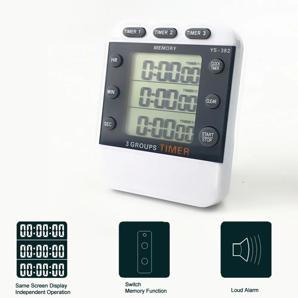 Электронный светодиодный кухонный таймер 3 канальный дисплей показывает