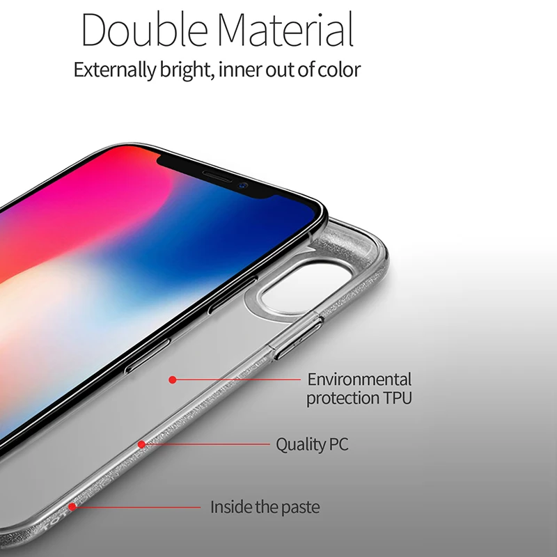 Шикарный Блестящий чехол для iPhone X 10 роскошный Ультратонкий из ТПУ + PC Fundas Capinhas |