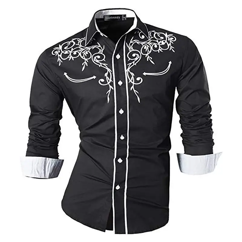 JZS074-Black Sportrendy, мужские рубашки, повседневные, модные, с длинным рукавом, облегающие, стильные, с принтом черепа, татуировки, JZS047 - Цвет: JZS074-Black