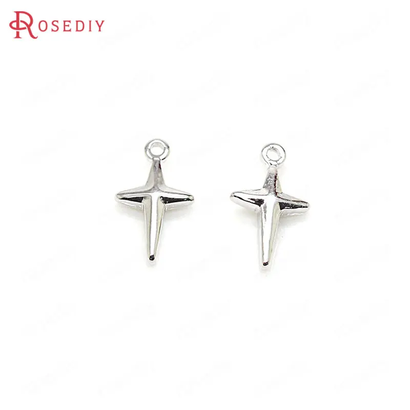 

(33216)20PCS 12*6.5MM hole 1.5mm 24K Champagne Gold Color Plated Brass Cross Star Charms Jewelry Findings Accessories