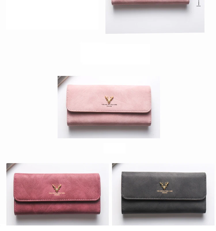 Women's Wallet Korean Version Stylish Frosted Clutch Bag Long Deer Head Zipper Buckle Wallet