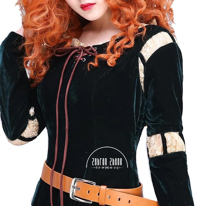 Принцесса Мерида взрослый Косплей Костюм Платье для Хэллоуина вечерние костюмы